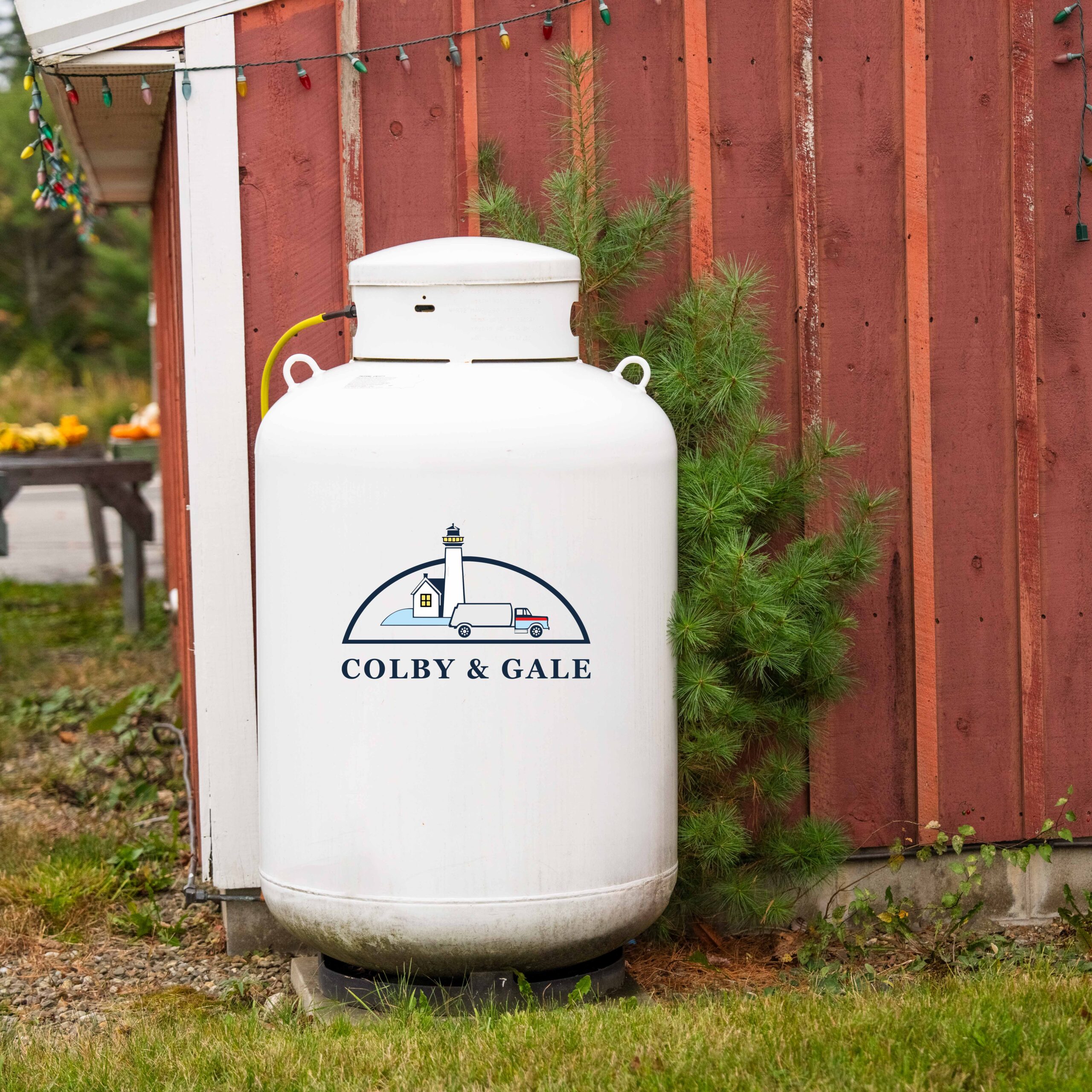Propane tank with the Colby & Gale logo on it.