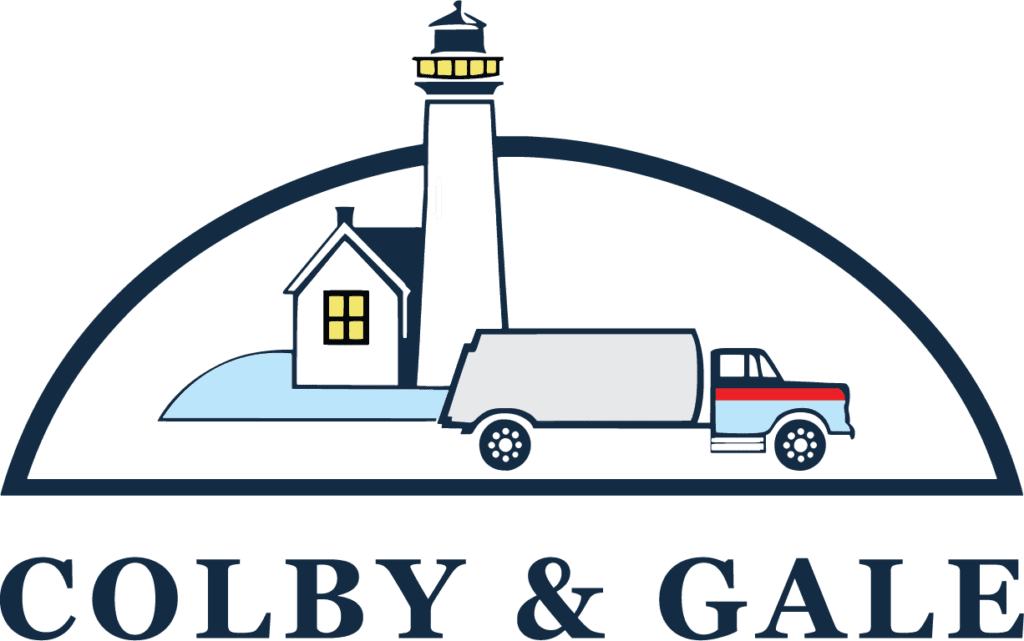 Lighthouse with oil truck in front with the words Colby & Gale in a logo