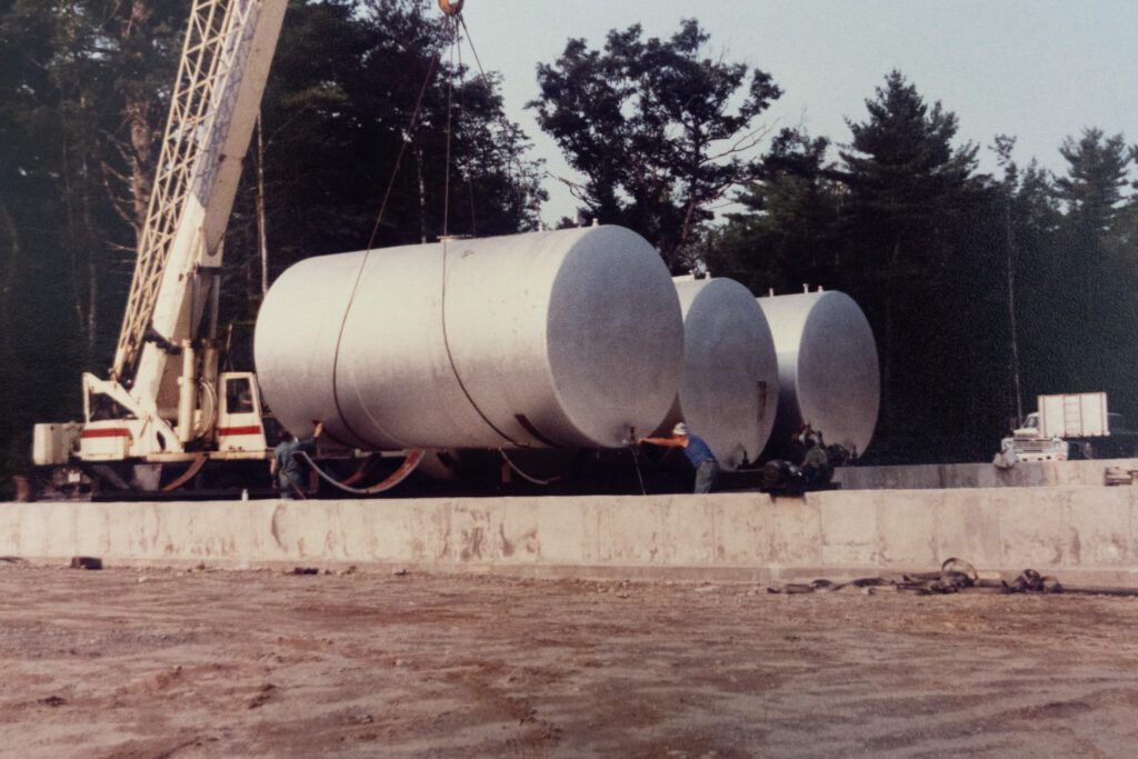 Oil tanks being set at Colby & Gale office in Damariscotta Maine, which serves Lincoln & Knox County