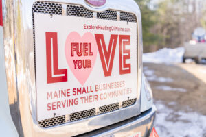 Fuel Your Love sign attached to a Colby & Gale propane truck.