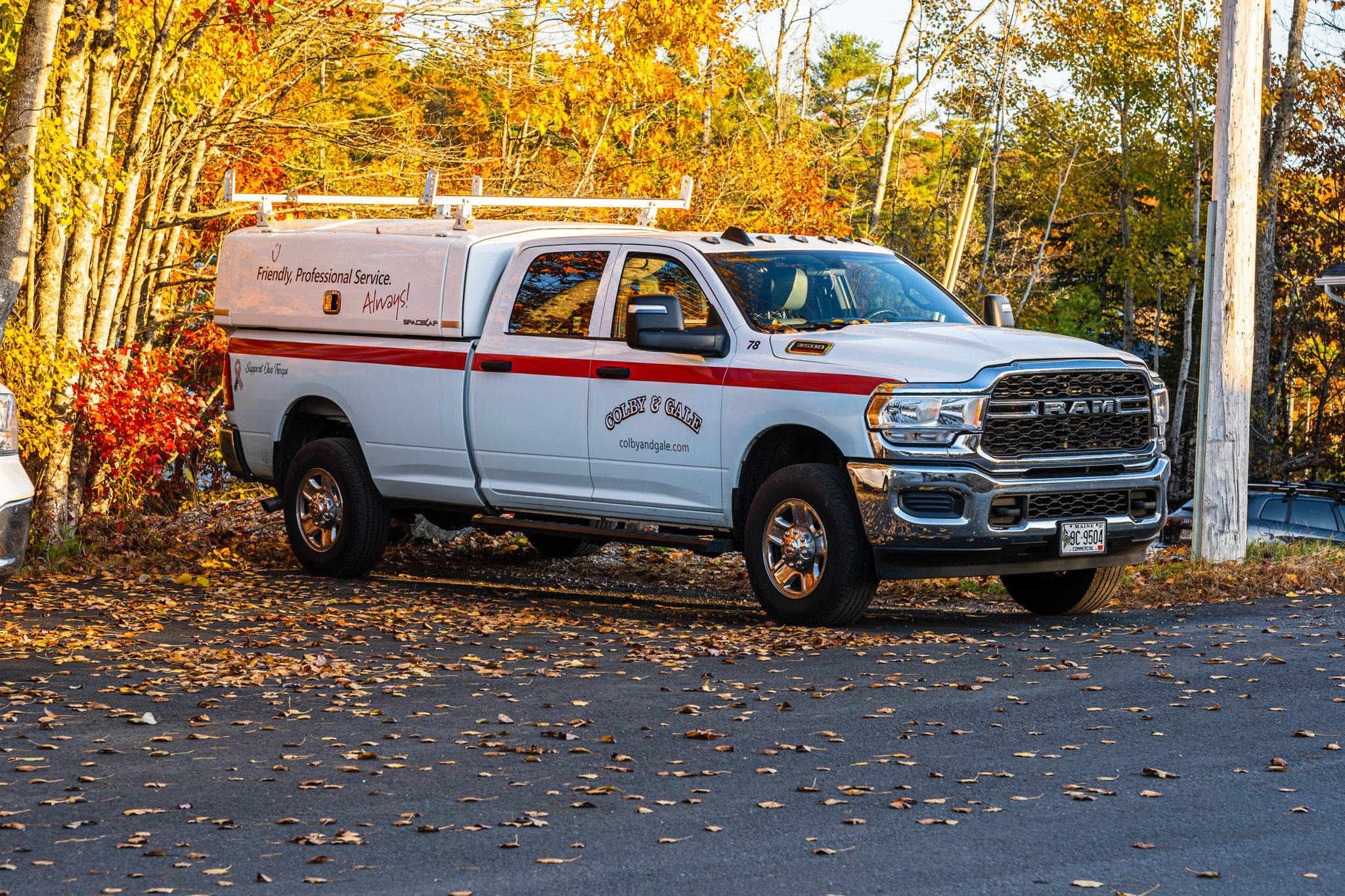 A Colby & Gale service truck which responds to service calls and emergency heating service in Lincoln and Knox County.